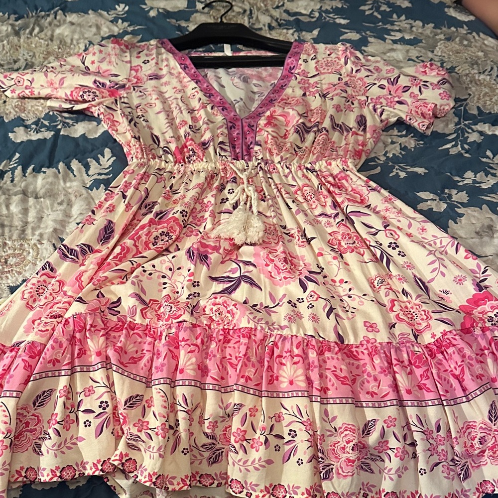 Moonsea Floral Mini Dress in Pink and Purple